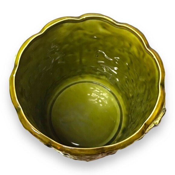 Mid-Century Modern Green Leaf Inspired Majolica Ceramic Pitcher & Planter RARE - Picture 10 of 11